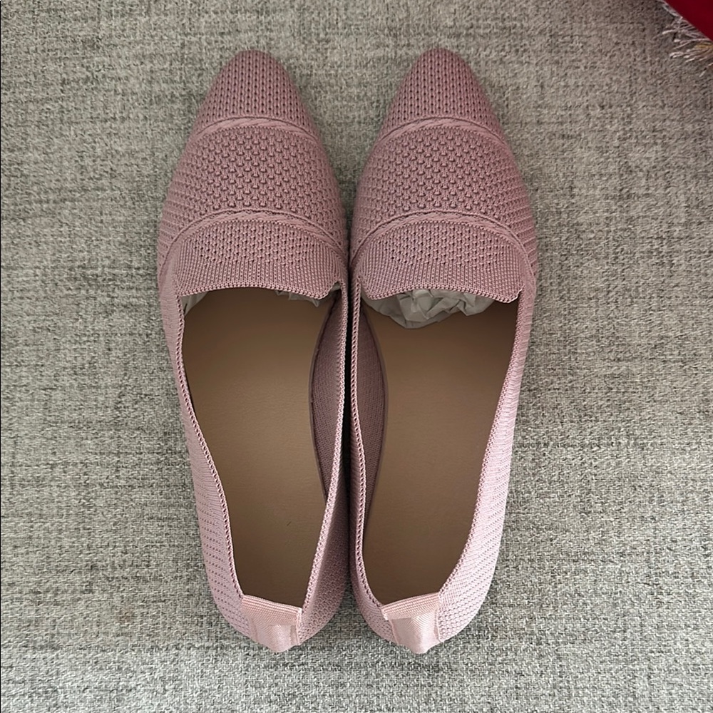 Pink Flats with Smooth Leather Material and Textured Design